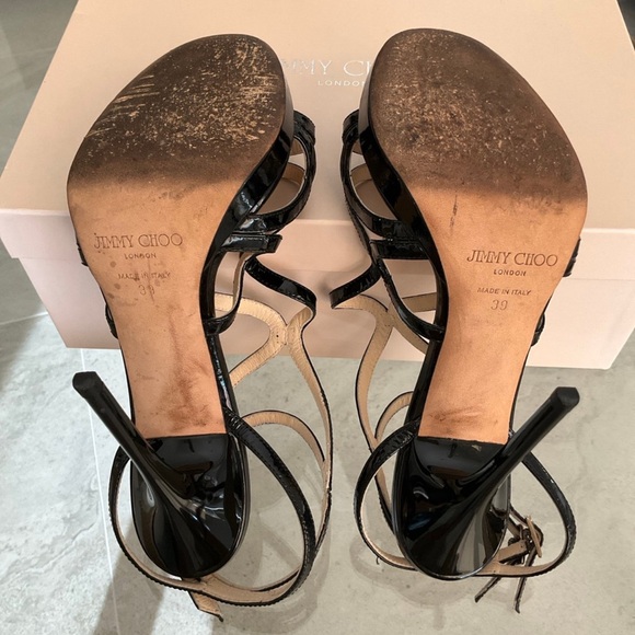 Authentic Jimmy Choo Glossy Elaphe black patent strappy heels, sz. 39 - Picture 6 of 14